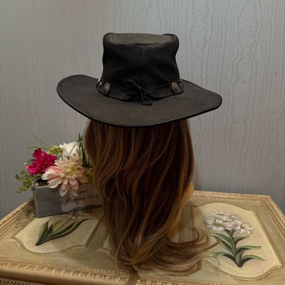 Minnetonka The Outback Buffalo Nickel Hat Genuine Leather Black Sz S - Picture 5 of 16